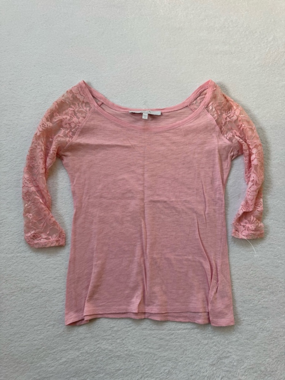 Y2K Womens Pink Lace Sleeve Top